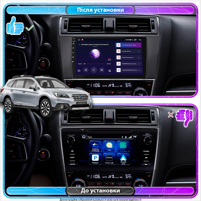 Штатная магнитола Lesko для Subaru Outback V 2014-2018 экран 9" 2/32Gb CarPlay 4G Wi-Fi GPS Prime