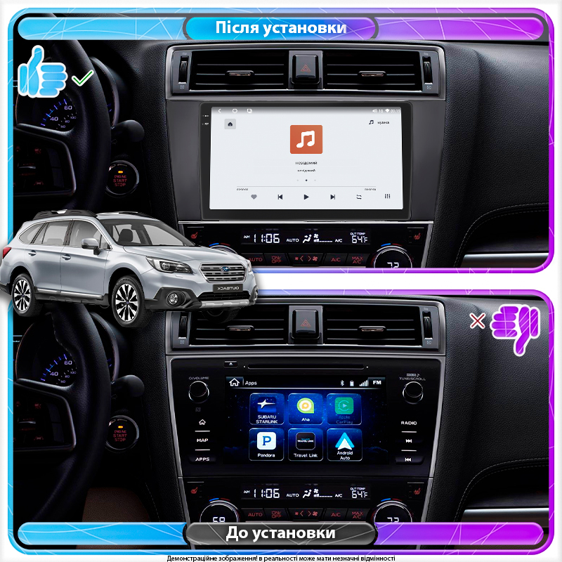 Штатная магнитола Lesko для Subaru Outback V 2014-2018 экран 9" 4/64 QLED CarPlay 4G Wi-Fi GPS 360 Prime