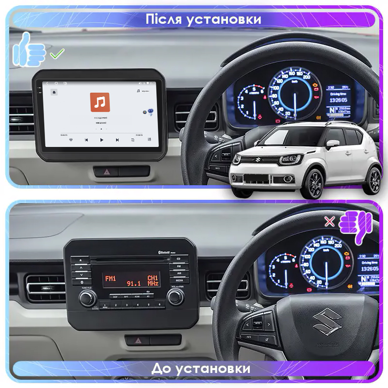 Штатная магнитола Lesko для Suzuki Ignis III 2016-2020 экран 9" 4/64 QLED CarPlay 4G Wi-Fi GPS 360 Prime