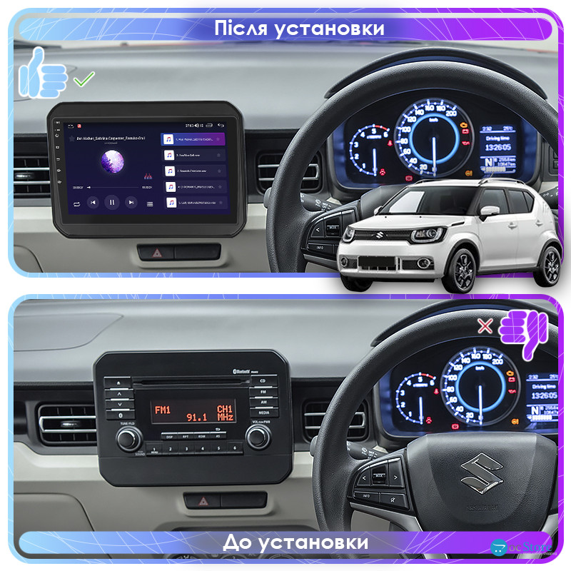 Штатная магнитола Lesko для Suzuki Ignis III 2016-2020 экран 9" 4/64Gb 4G Wi-Fi GPS Top