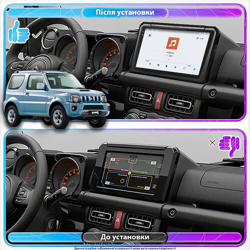 Штатная магнитола Lesko для Suzuki Jimny III Рестайлинг 2 2012-2019 экран 9" 4/64 QLED CarPlay 4G Wi-Fi GPS 360 Prime