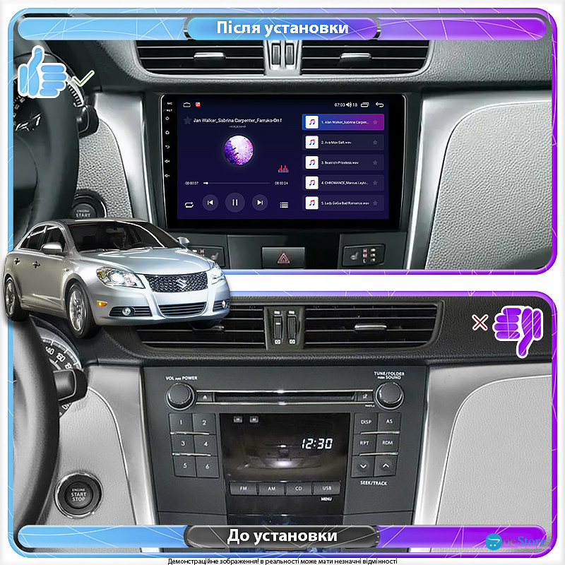 Штатная магнитола Lesko для Suzuki Kizashi  2009-2014 экран 9" 2/32Gb CarPlay 4G Wi-Fi GPS Prime