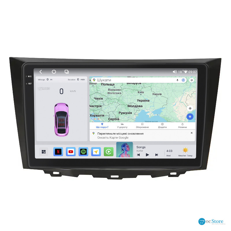 Штатная магнитола Lesko для Suzuki Kizashi  2009-2014 экран 9" 4/64 QLED CarPlay 4G Wi-Fi GPS 360 Prime