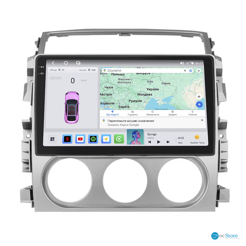 Штатная магнитола Lesko для Suzuki Liana I Рестайлинг 2004-2008 экран 9" 4/64 QLED CarPlay 4G Wi-Fi GPS 360 Prime