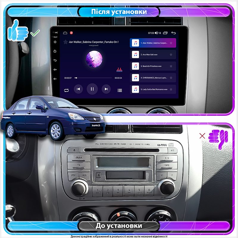 Штатная магнитола Lesko для Suzuki Liana I Рестайлинг 2004-2008 экран 9" 6/128Gb 4G Wi-Fi GPS Top