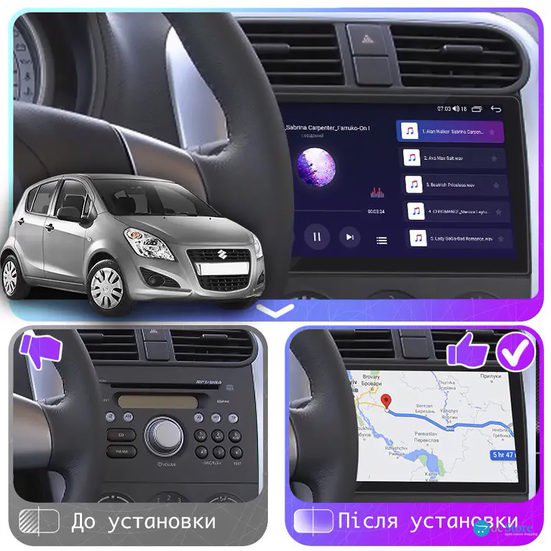 Штатная магнитола Lesko для Suzuki Splash I 2008-2012 экран 9" 1/16Gb Wi-Fi GPS Base