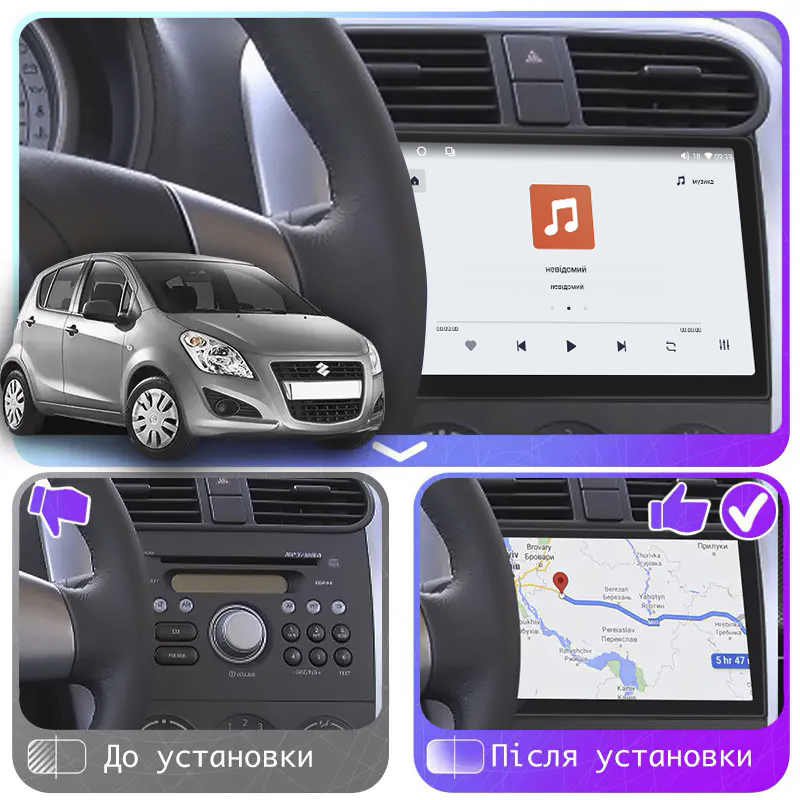 Штатная магнитола Lesko для Suzuki Splash I 2008-2012 экран 9" 4/64 QLED CarPlay 4G Wi-Fi GPS 360 Prime