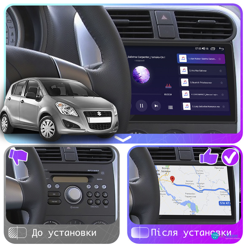 Штатная магнитола Lesko для Suzuki Splash I 2008-2012 экран 9" 4/64Gb 4G Wi-Fi GPS Top