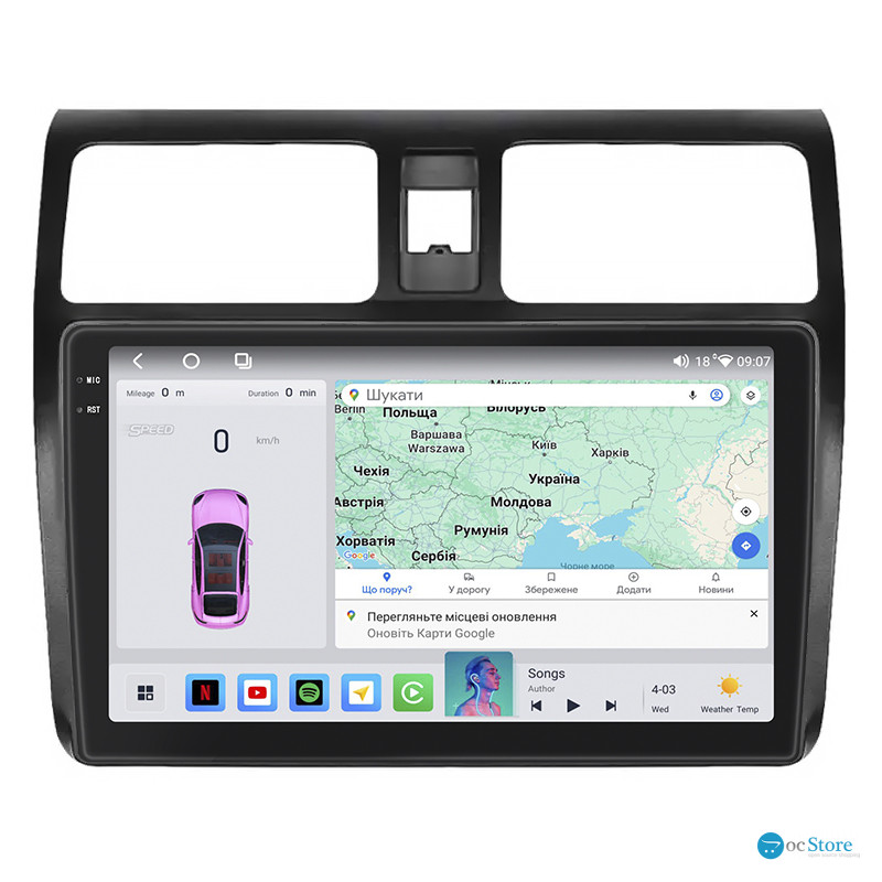 Штатная магнитола Lesko для Suzuki Swift III 2004-2011 экран 10" 4/64 QLED CarPlay 4G Wi-Fi GPS 360 Prime