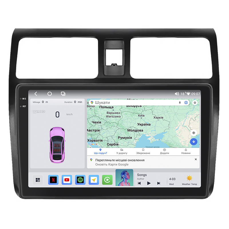 Штатная магнитола Lesko для Suzuki Swift III 2004-2011 экран 10" 4/64 QLED CarPlay 4G Wi-Fi GPS 360 Prime