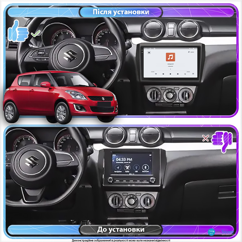 Штатная магнитола Lesko для Suzuki Swift V 2016-н.в. экран 10" 4/64 QLED CarPlay 4G Wi-Fi GPS 360 Prime