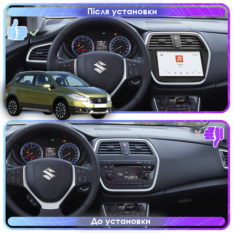 Штатная магнитола Lesko для Suzuki SX4 II (S-Cross) 2013-2016 экран 9" 4/64 QLED CarPlay 4G Wi-Fi GPS 360 Prime