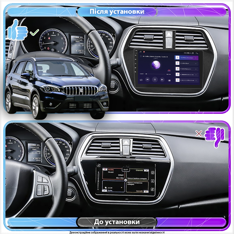 Штатная магнитола Lesko для Suzuki SX4 II (S-Cross) Рестайлинг 2016-н.в. экран 9" 2/32Gb CarPlay 4G Wi-Fi GPS Prime