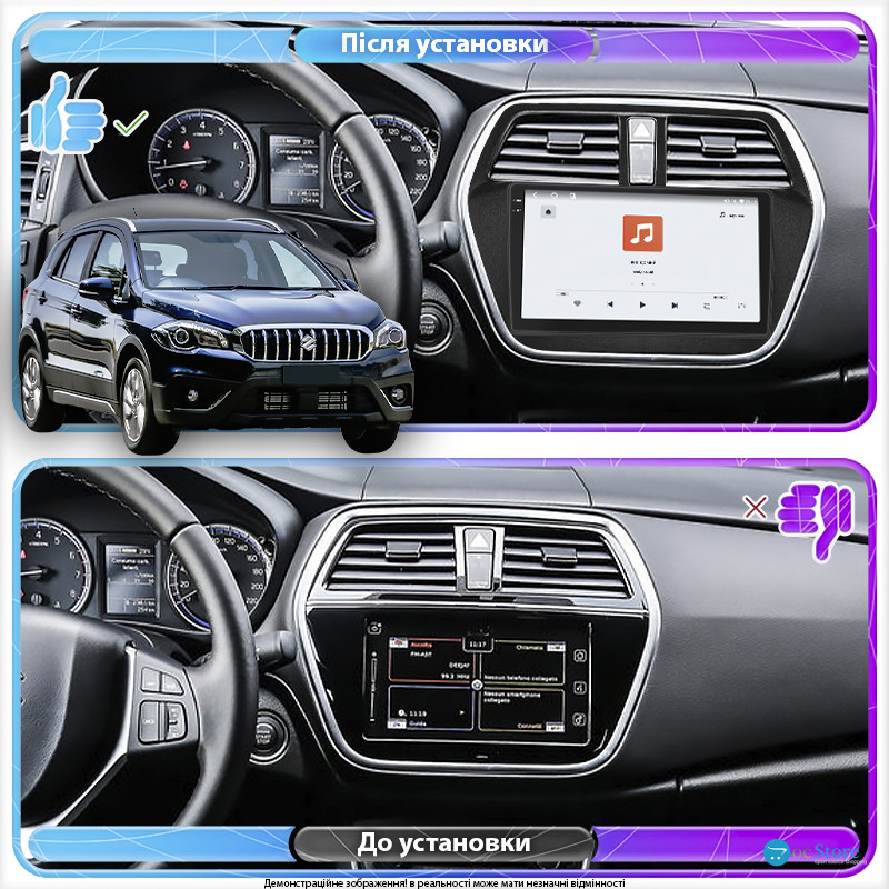 Штатная магнитола Lesko для Suzuki SX4 II (S-Cross) Рестайлинг 2016-н.в. экран 9" 4/64 QLED CarPlay 4G Wi-Fi GPS 360 Prime