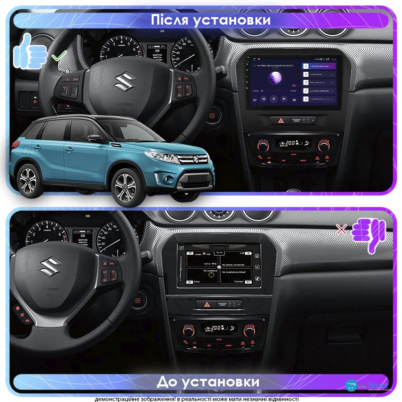 Штатная магнитола Lesko для Suzuki Vitara II 2014-2019 экран 9" 4/64Gb CarPlay 4G Wi-Fi GPS Prime