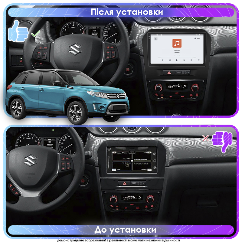 Штатная магнитола Lesko для Suzuki Vitara II 2014-2019 экран 9" 4/64 QLED CarPlay 4G Wi-Fi GPS 360 Prime