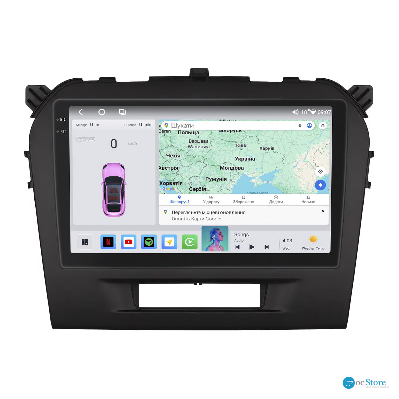 Штатная магнитола Lesko для Suzuki Vitara II Рестайлинг 2018-н.в. экран 9" 4/64 QLED CarPlay 4G Wi-Fi GPS 360 Prime