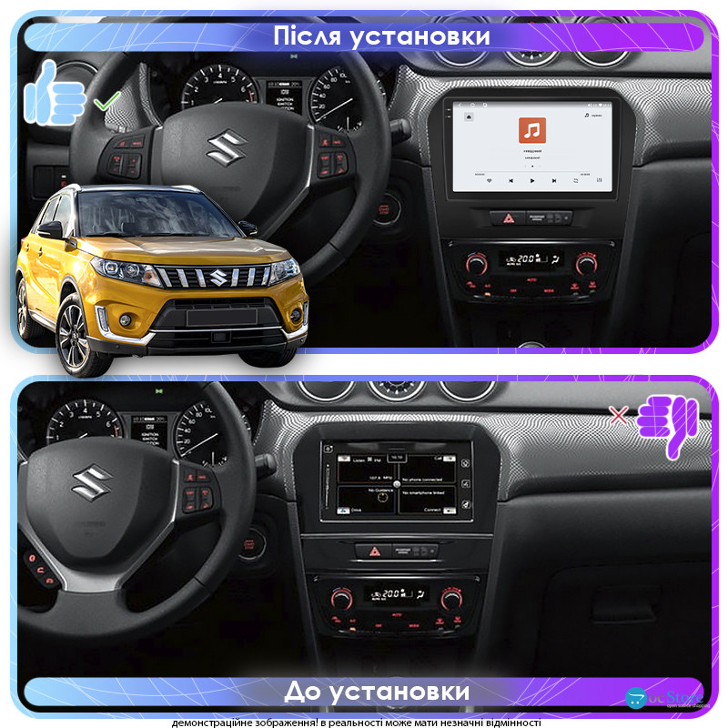 Штатная магнитола Lesko для Suzuki Vitara II Рестайлинг 2018-н.в. экран 9" 4/64 QLED CarPlay 4G Wi-Fi GPS 360 Prime