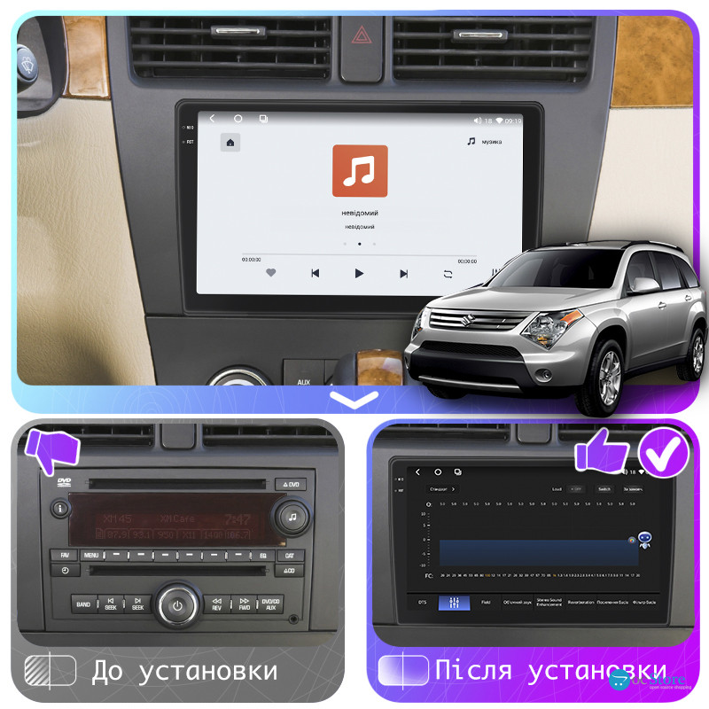 Штатная магнитола Lesko для Suzuki XL7  2007-2009 экран 10" 4/64 QLED CarPlay 4G Wi-Fi GPS 360 Prime