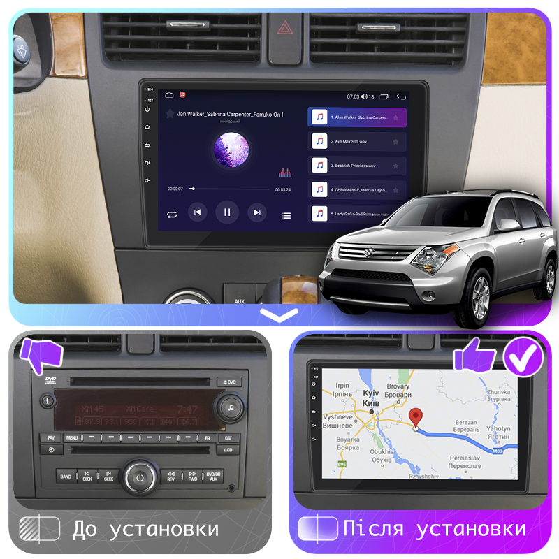 Штатная магнитола Lesko для Suzuki XL7  2007-2009 экран 10" 4/64Gb 4G Wi-Fi GPS Top