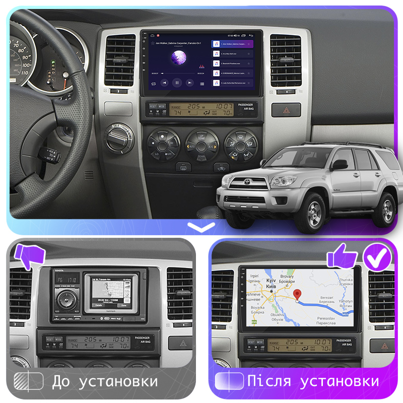 Штатная магнитола Lesko для Toyota 4Runner IV Рестайлинг 2005-2009 экран 9" 2/32Gb CarPlay 4G Wi-Fi GPS Prime