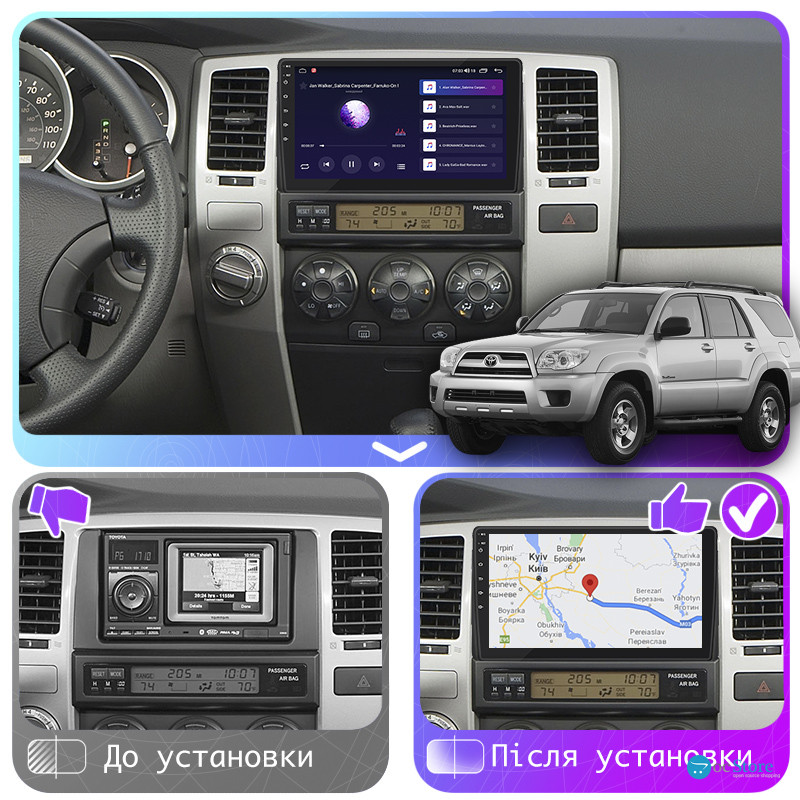 Штатная магнитола Lesko для Toyota 4Runner IV Рестайлинг 2005-2009 экран 9" 4/64Gb CarPlay 4G Wi-Fi GPS Prime