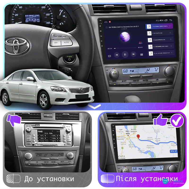 Штатная магнитола Lesko для Toyota Aurion I 2006-2012 экран 10" 2/32Gb CarPlay 4G Wi-Fi GPS Prime