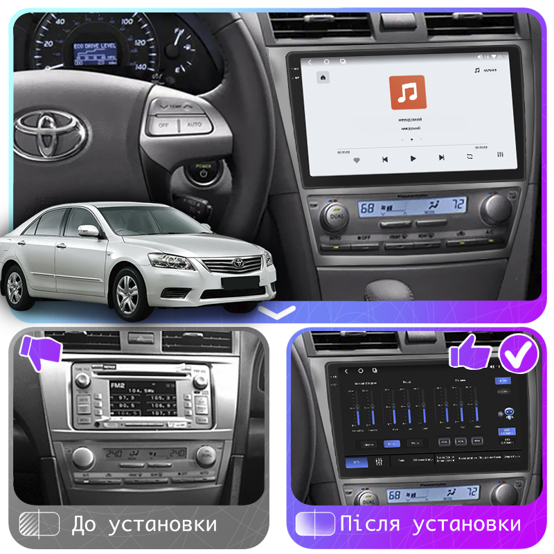 Штатная магнитола Lesko для Toyota Aurion I 2006-2012 экран 10" 4/64 QLED CarPlay 4G Wi-Fi GPS 360 Prime