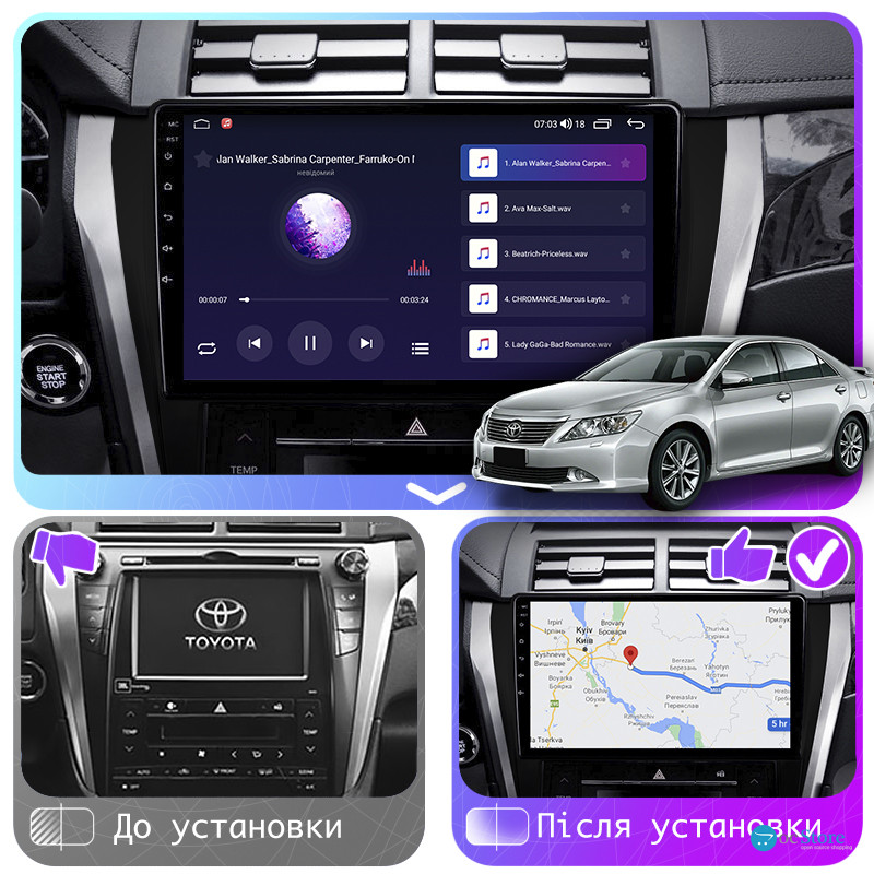 Штатная магнитола Lesko для Toyota Aurion II 2012-2017 экран 10" 4/64Gb CarPlay 4G Wi-Fi GPS Prime