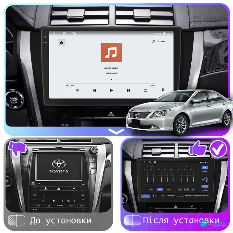 Штатная магнитола Lesko для Toyota Aurion II 2012-2017 экран 10" 4/64 QLED CarPlay 4G Wi-Fi GPS 360 Prime