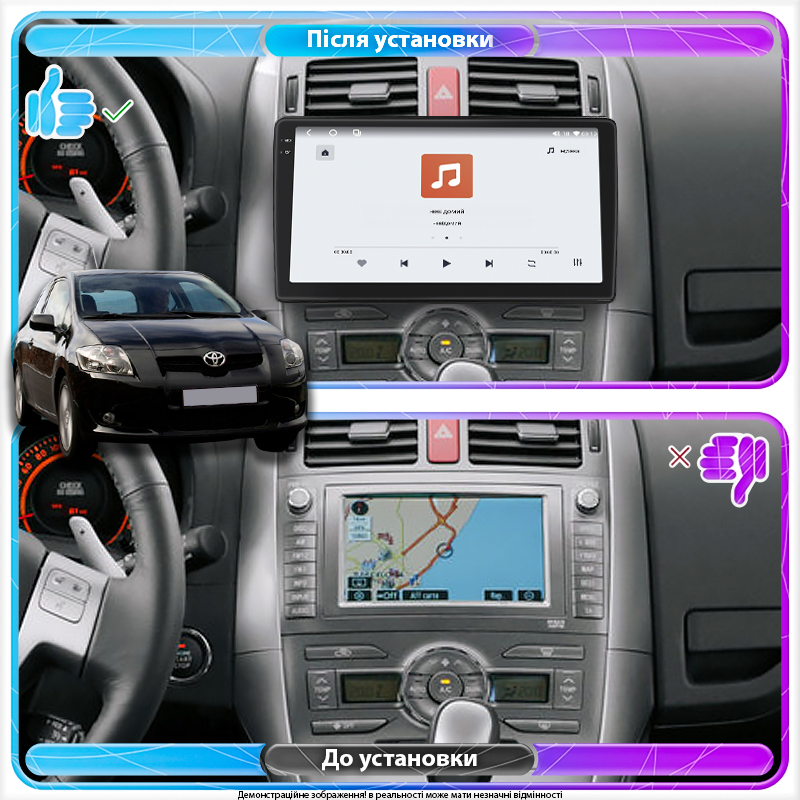 Штатная магнитола Lesko для Toyota Auris I 2006-2010 экран 10" 4/64 QLED CarPlay 4G Wi-Fi GPS 360 Prime