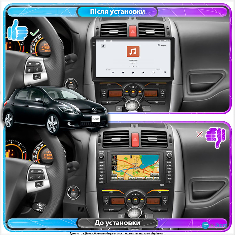 Штатная магнитола Lesko для Toyota Auris I Рестайлинг 2009-2012 экран 10" 4/64 QLED CarPlay 4G Wi-Fi GPS 360 Prime