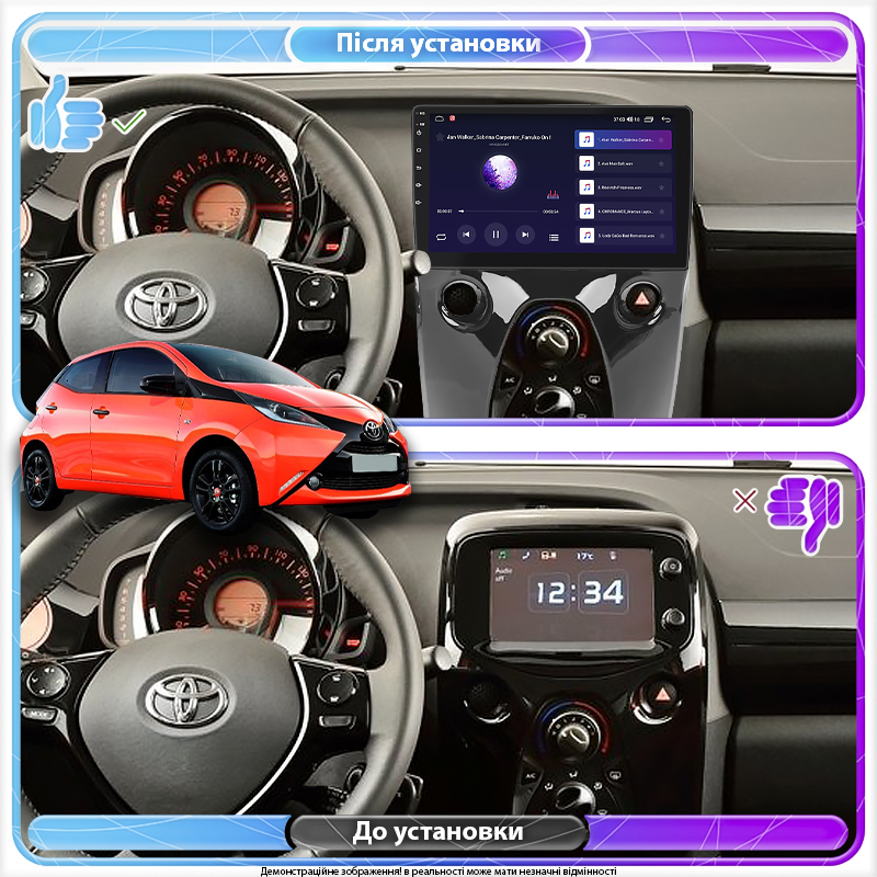 Штатная магнитола Lesko для Toyota Aygo II 2014-2018 экран 10" 4/32Gb 4G Wi-Fi GPS Top