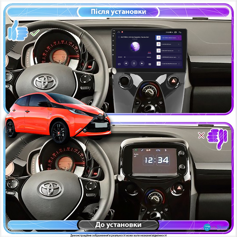 Штатная магнитола Lesko для Toyota Aygo II 2014-2018 экран 10" 4/64Gb 4G Wi-Fi GPS Top