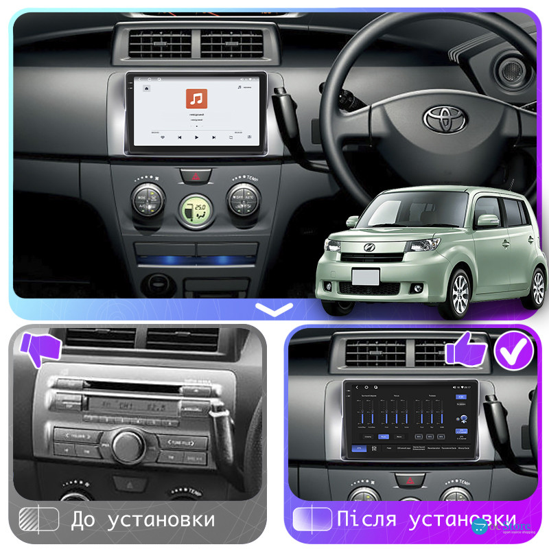 Штатная магнитола Lesko для Toyota bB II Рестайлинг 2008-2016 экран 9" 4/64 QLED CarPlay 4G Wi-Fi GPS 360 Prime