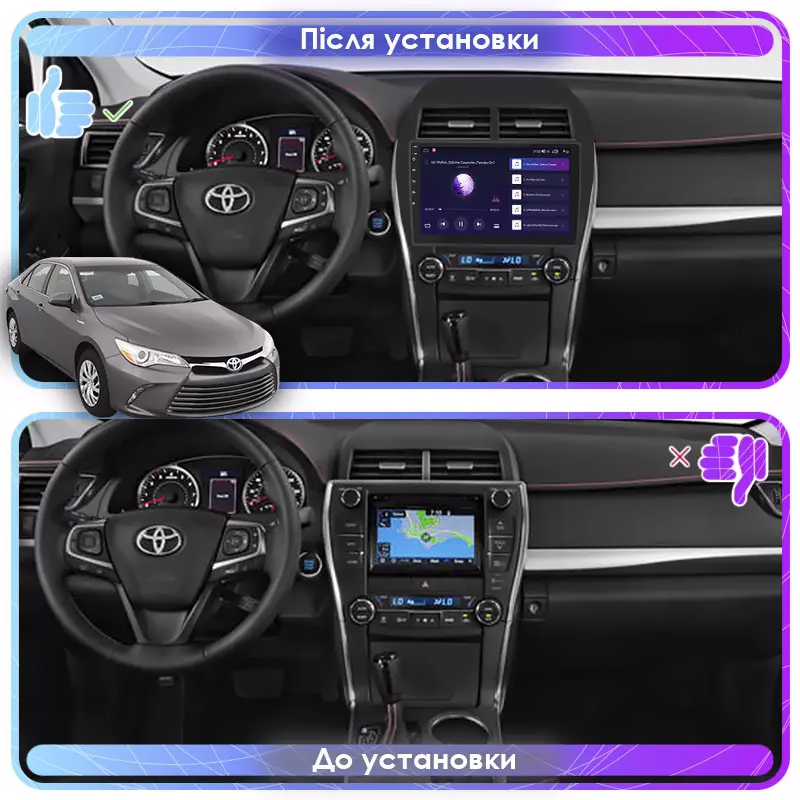 Штатная магнитола Lesko для Toyota Camry (USA) VII (V55) 2011-2015 экран 10" 6/128Gb 4G Wi-Fi GPS Top