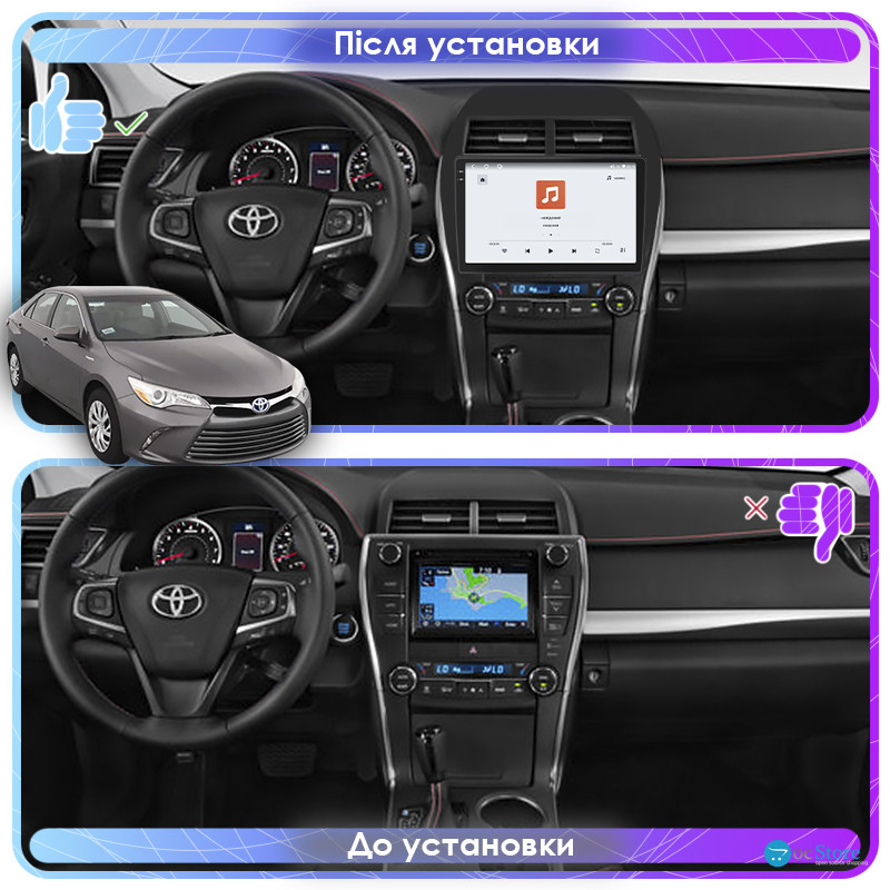 Штатная магнитола Lesko для Toyota Camry (USA) VII (XV50) 2011-2015 экран 10" 4/64 QLED CarPlay 4G Wi-Fi GPS 360 Prime