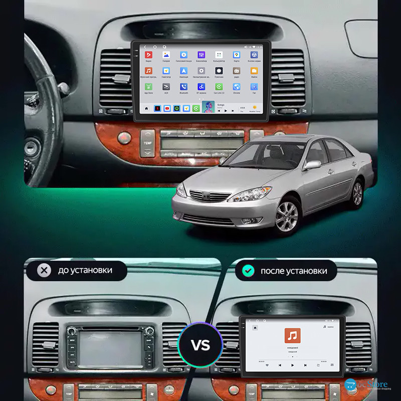 Штатная магнитола Lesko для Toyota Camry V (XV30) 2001-2004 экран 9" 4/64 QLED CarPlay 4G Wi-Fi GPS 360 Prime