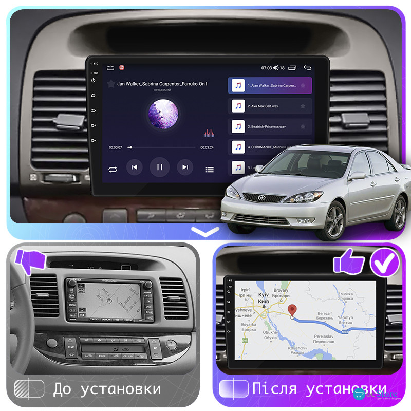 Штатная магнитола Lesko для Toyota Camry V (XV30) Рестайлинг 2004-2006 экран 9" 4/64Gb CarPlay 4G Wi-Fi GPS Prime