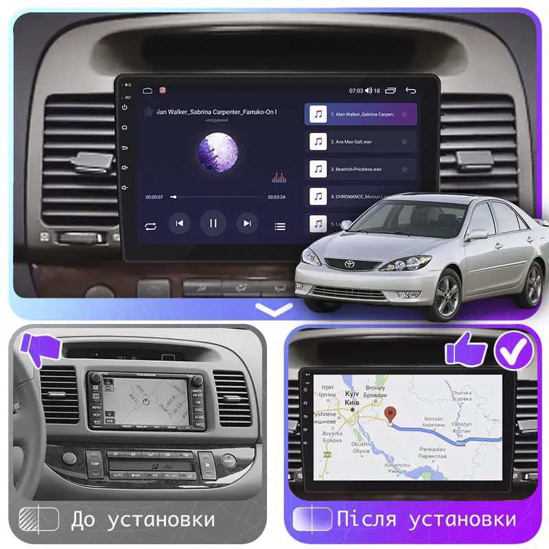 Штатная магнитола Lesko для Toyota Camry V (XV30) Рестайлинг 2004-2006 экран 9" 6/128Gb 4G Wi-Fi GPS Top