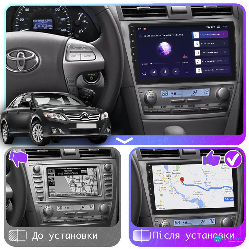 Штатная магнитола Lesko для Toyota Camry VI (XV40) Рестайлинг 2009-2011 экран 10" 4/64Gb CarPlay 4G Wi-Fi GPS Prime