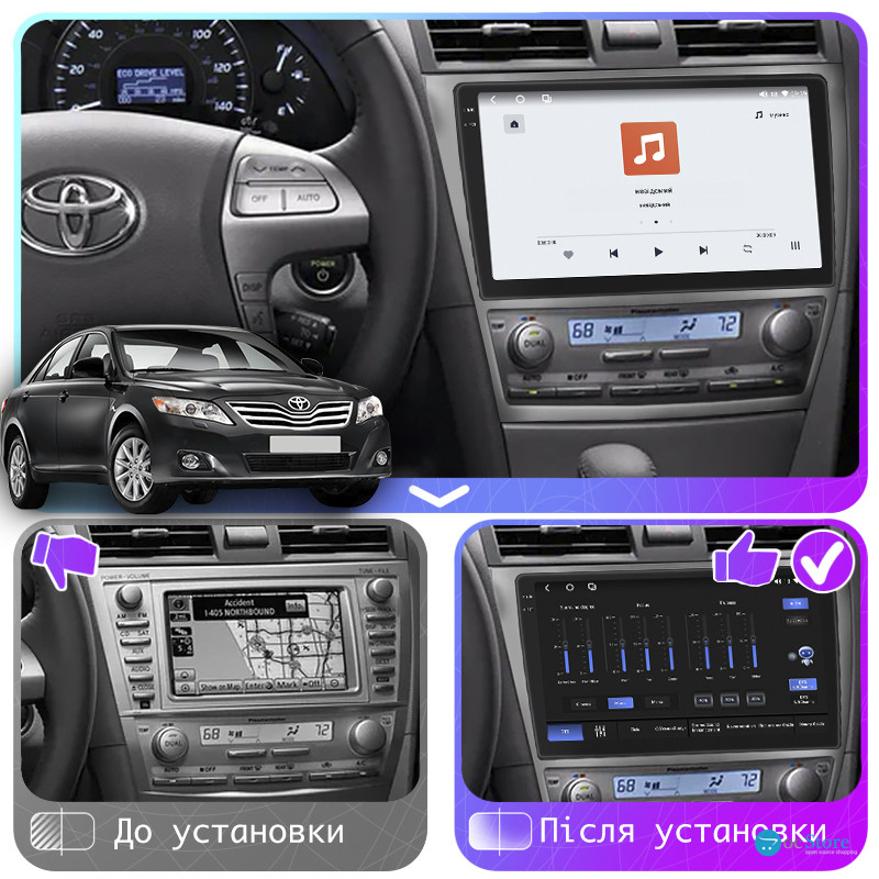 Штатная магнитола Lesko для Toyota Camry VI (XV40) Рестайлинг 2009-2011 экран 10" 4/64 QLED CarPlay 4G Wi-Fi GPS 360 Prime