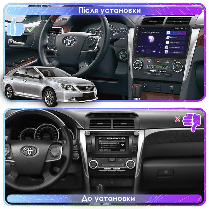 Штатная магнитола Lesko для Toyota Camry VII (XV50) 2011-2014 экран 10" 2/32Gb CarPlay 4G Wi-Fi GPS Prime