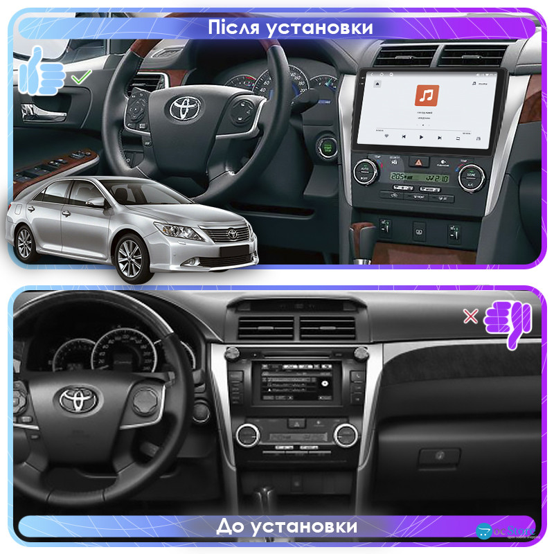Штатная магнитола Lesko для Toyota Camry VII (XV50) 2011-2014 экран 10" 4/64 QLED CarPlay 4G Wi-Fi GPS 360 Prime