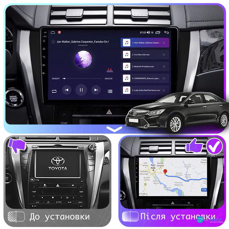 Штатная магнитола Lesko для Toyota Camry VII (XV50) Рестайлинг 2014-2017 экран 10" 2/32Gb Wi-Fi GPS Base