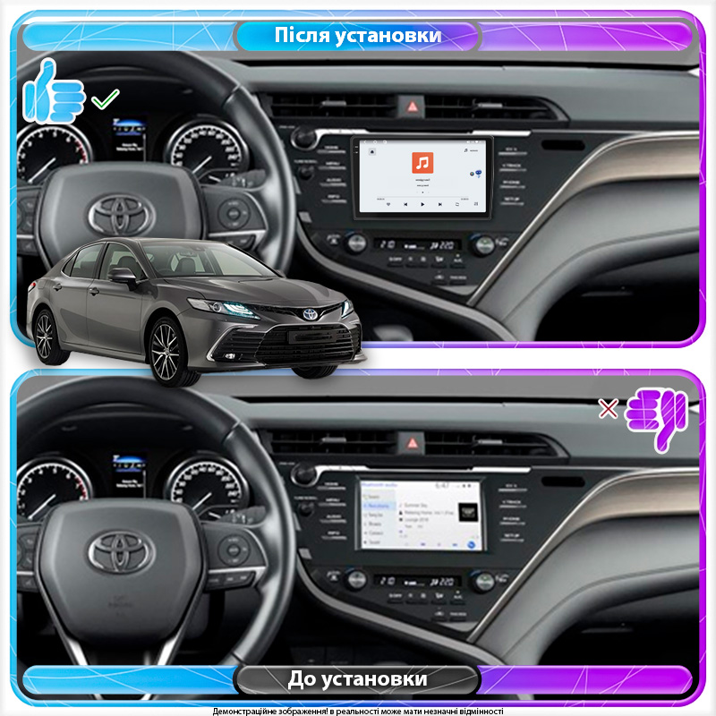 Штатная магнитола Lesko для Toyota Camry VIII (XV70) 2017-2021 экран 10" 4/64 QLED CarPlay 4G Wi-Fi GPS 360 Prime