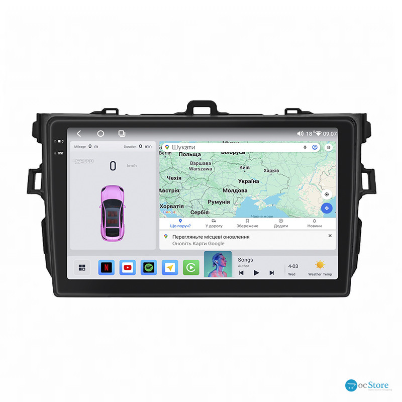 Штатная магнитола Lesko для Toyota Corolla X (E140, E150) 2006-2012 экран 9" 4/64 QLED CarPlay 4G Wi-Fi GPS 360 Prime