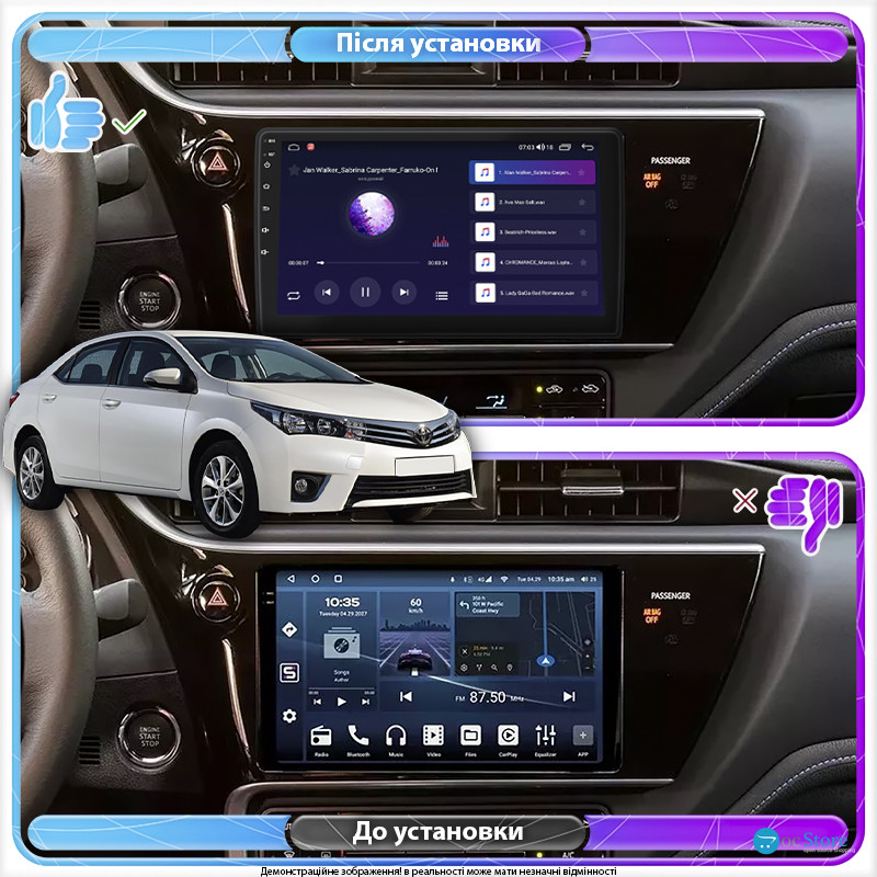 Штатная магнитола Lesko для Toyota Corolla XI (E160, E170) ver 2 2017-2019 экран 9" 2/32Gb CarPlay 4G Wi-Fi GPS Prime