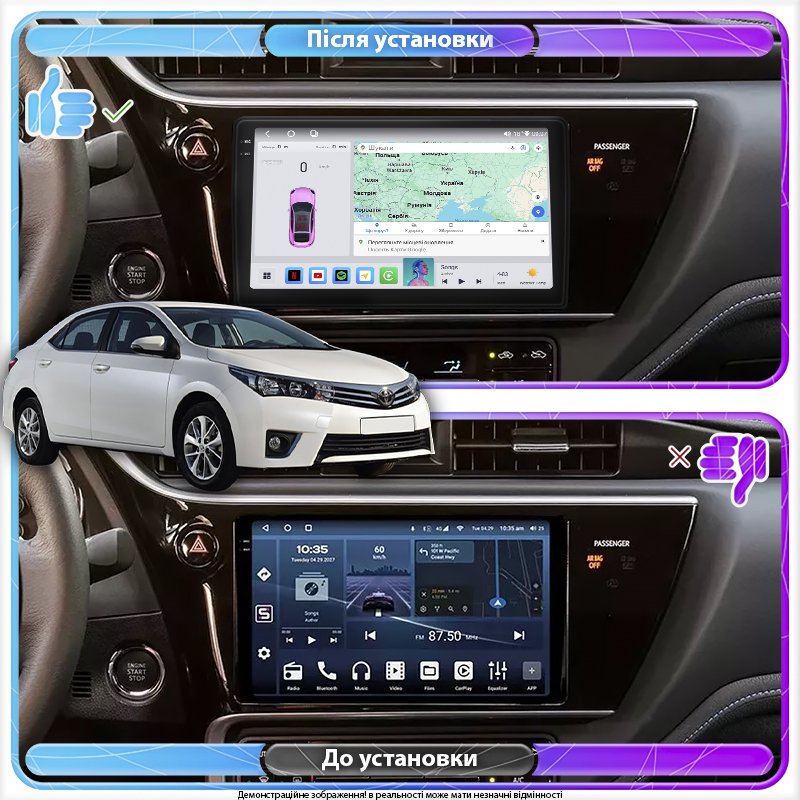 Штатная магнитола Lesko для Toyota Corolla XI (E160, E170) ver 2 2017-2019 экран 9" 4/64 QLED CarPlay 4G Wi-Fi GPS 360 Prime