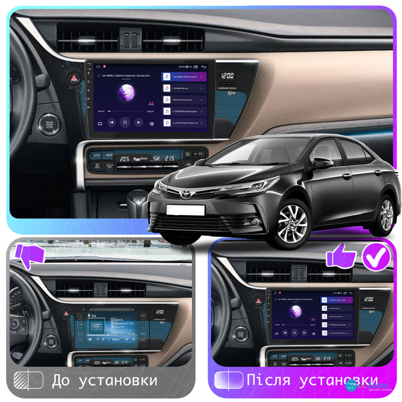 Штатная магнитола Lesko для Toyota Corolla XI (E160, E170) Рестайлинг 2015-н.в. экран 10" 2/32Gb CarPlay 4G Wi-Fi GPS Prime